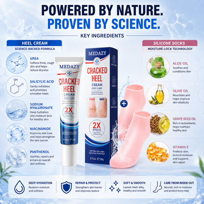 MEDAZY™ Heel Recovery System – Cracked Heel Cream + Moisture-Lock Silicone Socks