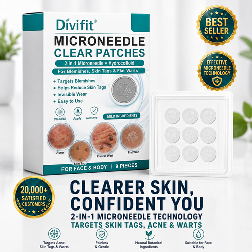 Divifit®2-in-1 Microneedle & Hydrocolloid Patch🍀| Removes Raised Moles, Acne, Flat Warts & Skin Tags | Helps Improve Wrinkles, Scars & Blemishes | Invisible Patches for Face & Body