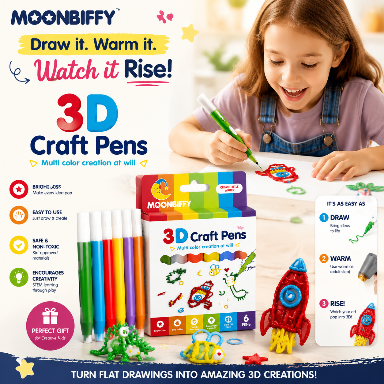 MOONBIFFY™ Heat-Activated 3D Craft Pens — New & Improved